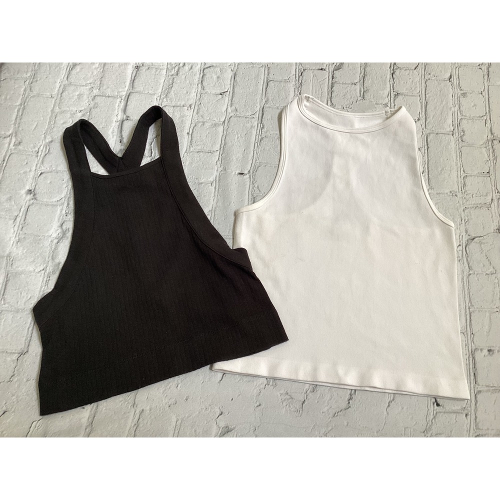 Free People Intimately Ribbed Crop Tank Top Bundle Black White XS S Racerback
